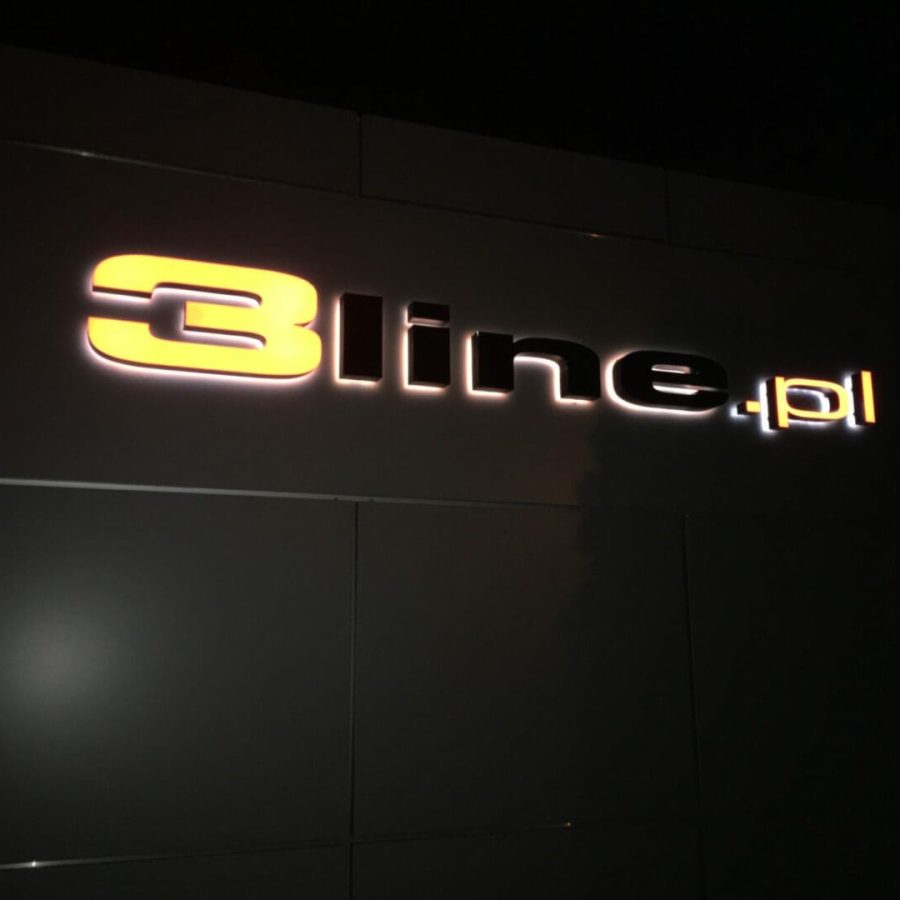 Logotypy 3D 3 line logo na elewacje, efekt halo, Świetlne litery przestrzenne Logotypy 3D 3 line logo na elewacje, efekt halo, Świetlne litery przestrzenne